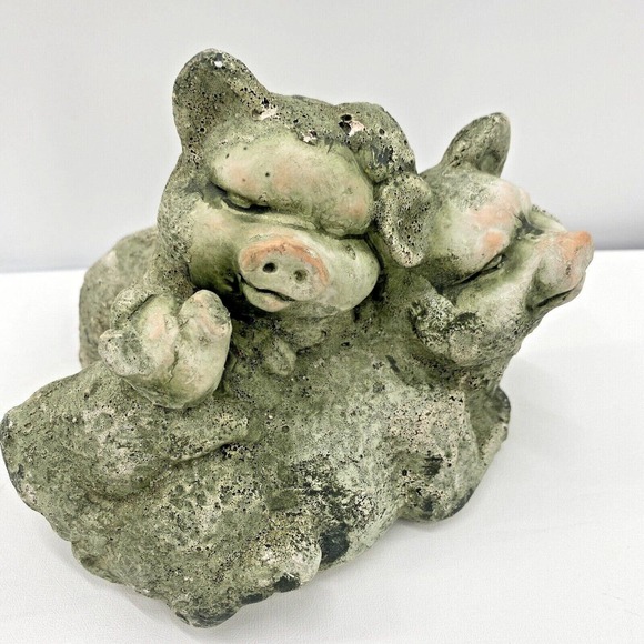 Pig Piglet Dad & Mama Pig W Baby Pig Green Terra Cotta Clay Figurine Yard Art - Picture 3 of 12